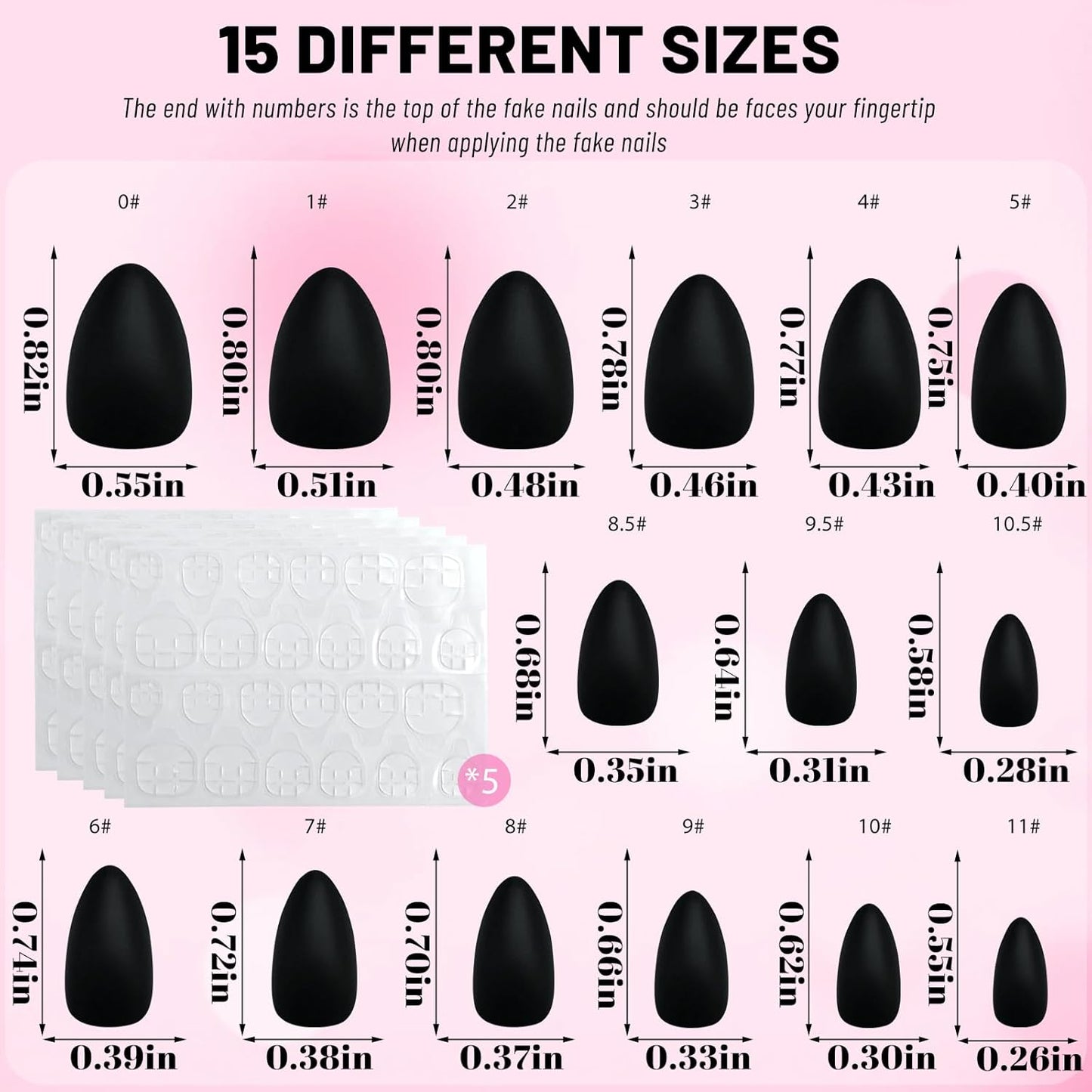 360Pc Almond Press on Nails Short Fake Nails with Glue Tabs, Short Press on Nails Almond Glue on Nails Black Acrylic Nails Press Ons False Nails Women Girls XS Stiletto Artificial Nails