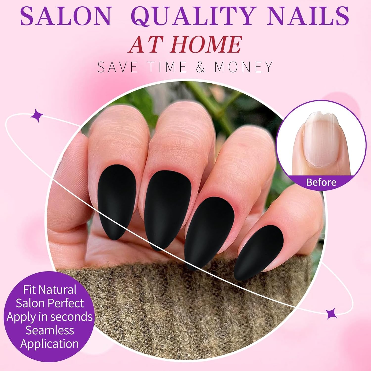 360Pc Almond Press on Nails Short Fake Nails with Glue Tabs, Short Press on Nails Almond Glue on Nails Black Acrylic Nails Press Ons False Nails Women Girls XS Stiletto Artificial Nails