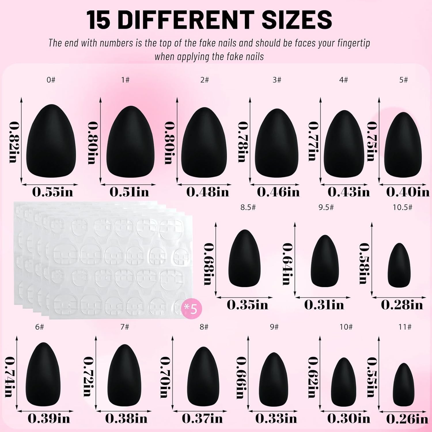 360Pc Almond Press on Nails Short Fake Nails with Glue Tabs, Short Press on Nails Almond Glue on Nails Black Acrylic Nails Press Ons False Nails Women Girls XS Stiletto Artificial Nails